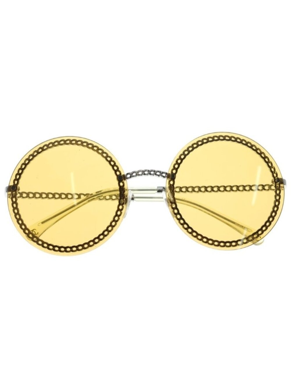 Chanel Metal Frame Round Chain Sunglasses Yellow Eyewear